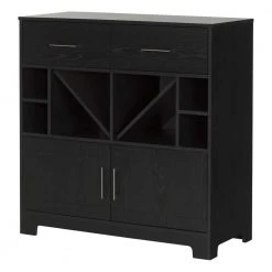 Vietti Bar Cabinet with Bottle Storage and Drawers, Black Oak by South Shore