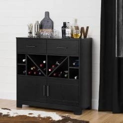 Vietti Bar Cabinet with Bottle Storage and Drawers, Black Oak by South Shore -South Shore Shop black oak south shore sideboards buffet tables 10470 a0 1000