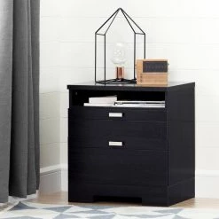 Reevo 1-Drawer Black Onyx Nightstand by South Shore -South Shore Shop black onyx south shore nightstands 10260 c3 1000