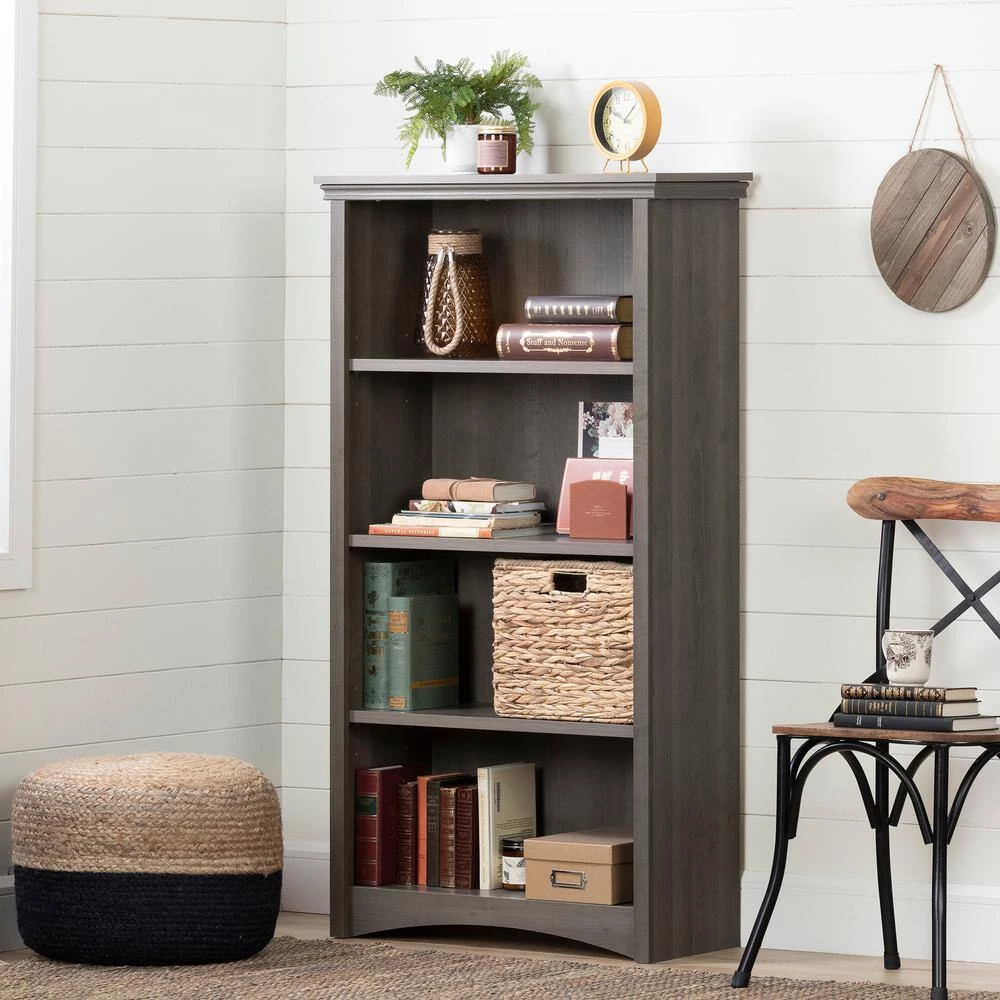 57.62 in. Gray Maple Faux Wood 4-shelf Standard Bookcase with Adjustable Shelves by South Shore 3 57.62 in. Gray Maple Faux Wood 4-shelf Standard Bookcase with Adjustable Shelves by South Shore - Image 3