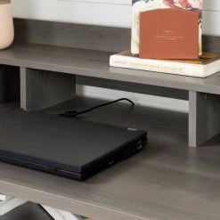 44.75 in. Gray Maple Rectangular 3 -Drawer Computer Desk with Hutch by South Shore -South Shore Shop gray maple south shore computer desks 12108 1f 1000