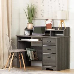 44.75 in. Gray Maple Rectangular 3 -Drawer Computer Desk with Hutch by South Shore -South Shore Shop gray maple south shore computer desks 12108 31 1000