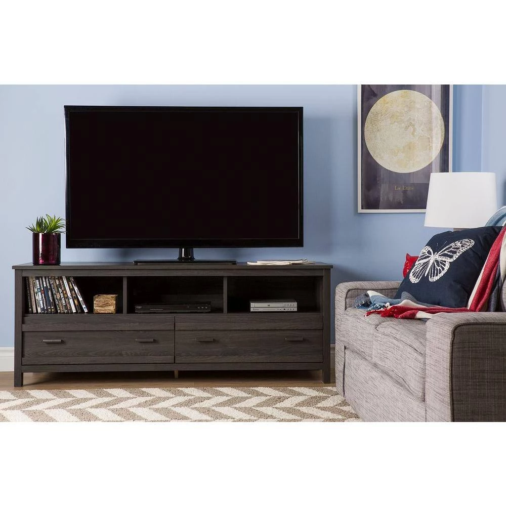 Exhibit 59 in. Gray Oak Particle Board TV Stand 60 in. by South Shore 3 Exhibit 59 in. Gray Oak Particle Board TV Stand 60 in. by South Shore - Image 3
