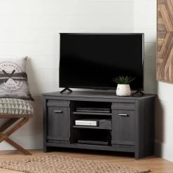 Exhibit 50-Disk Capacity Corner TV Stand in Gray Oak by South Shore -South Shore Shop gray oak south shore tv stands 10527 40 1000