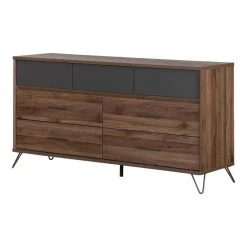 Olvyn 7-Drawer Natural Walnut and Charcoal Dresser (65 in. W x 33.25 in. H) by South Shore