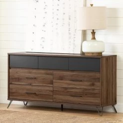 Olvyn 7-Drawer Natural Walnut and Charcoal Dresser (65 in. W x 33.25 in. H) by South Shore -South Shore Shop natural walnut and charcoal south shore dressers 12072 c3 1000