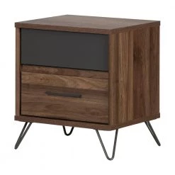 Olvyn 2-Drawer Natural Walnut and Charcoal Nightstand (19.5 in. W x 22 in. H) by South Shore