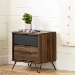 Olvyn 2-Drawer Natural Walnut and Charcoal Nightstand (19.5 in. W x 22 in. H) by South Shore -South Shore Shop natural walnut and charcoal south shore nightstands 12074 c3 1000