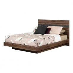 Olvyn Natural Walnut and Charcoal Queen Size Bed 63.25 in. W with Headboard by South Shore -South Shore Shop natural walnut and charcoal south shore platform beds 12143 1f 1000