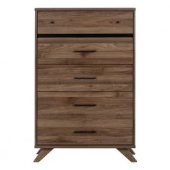 Flam 5-Drawer Natural Walnut and Matte Black Finish Chest of Drawers (51 in. H x 33 in. W x 18.25 in. D) by South Shore