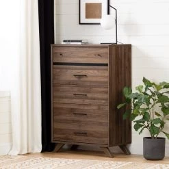 Flam 5-Drawer Natural Walnut and Matte Black Finish Chest of Drawers (51 in. H x 33 in. W x 18.25 in. D) by South Shore -South Shore Shop natural walnut and matte black south shore chest of drawers 11508 c3 1000