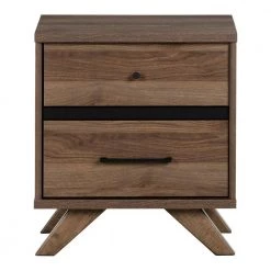 Flam 2 -Drawer Natural Walnut and Matte Black Nightstand by South Shore