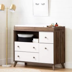 Yodi Natural Walnut and Pure White Changing Table by South Shore -South Shore Shop natural walnut and pure white south shore changing tables 12179 c3 1000