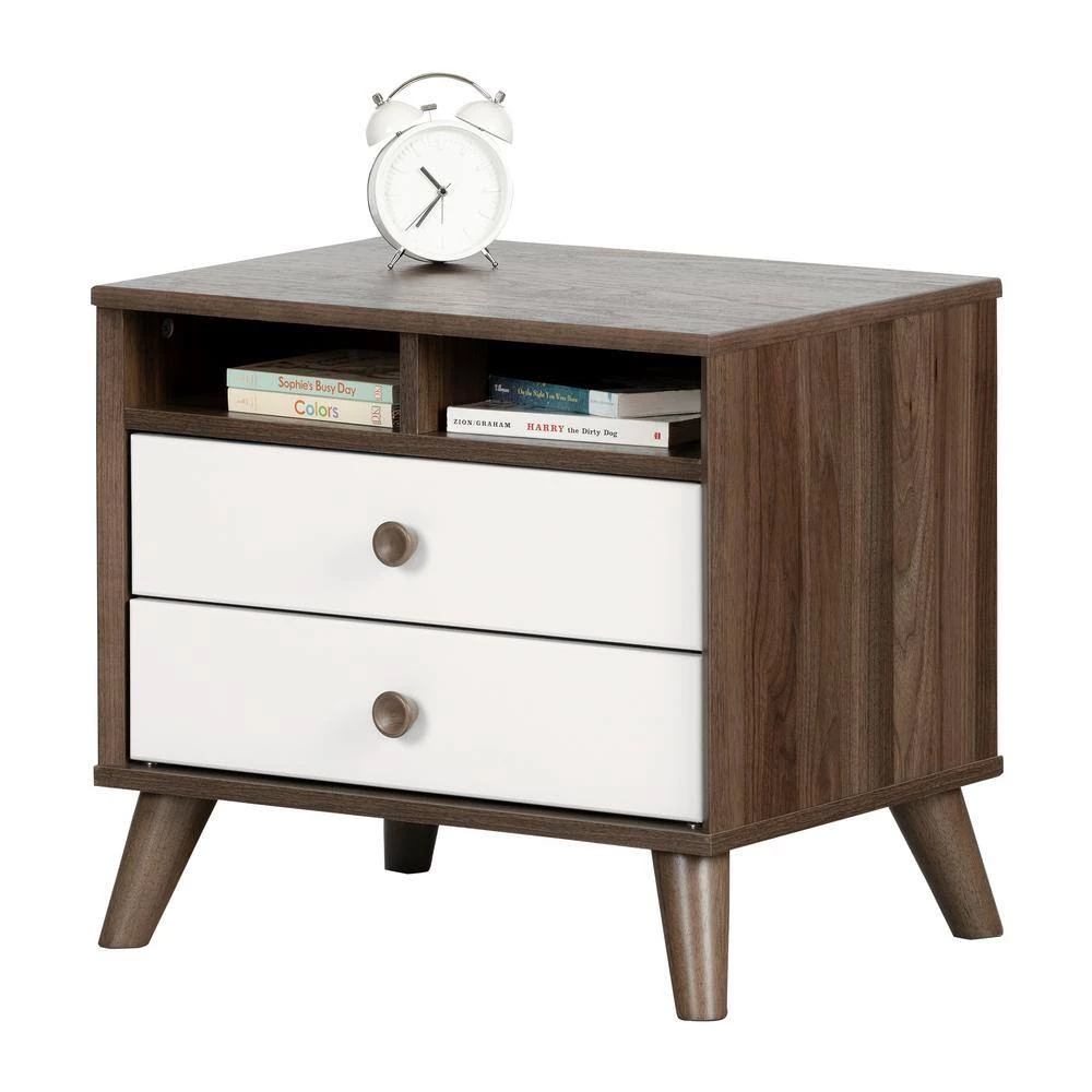 Yodi 2-Drawer Natural Walnut and Pure White Nightstand by South Shore 8 Yodi 2-Drawer Natural Walnut and Pure White Nightstand by South Shore - Image 8