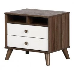 Yodi 2-Drawer Natural Walnut and Pure White Nightstand by South Shore