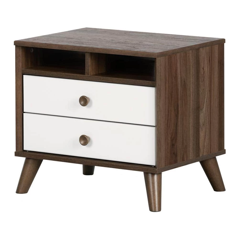 Yodi 2-Drawer Natural Walnut and Pure White Nightstand by South Shore 1 Yodi 2-Drawer Natural Walnut and Pure White Nightstand by South Shore