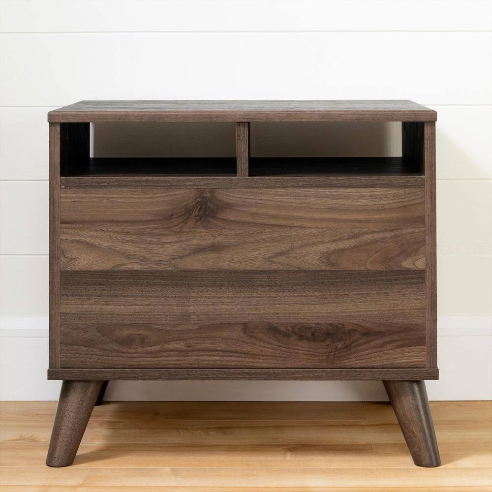 Yodi 2-Drawer Natural Walnut and Pure White Nightstand by South Shore 5 Yodi 2-Drawer Natural Walnut and Pure White Nightstand by South Shore - Image 5