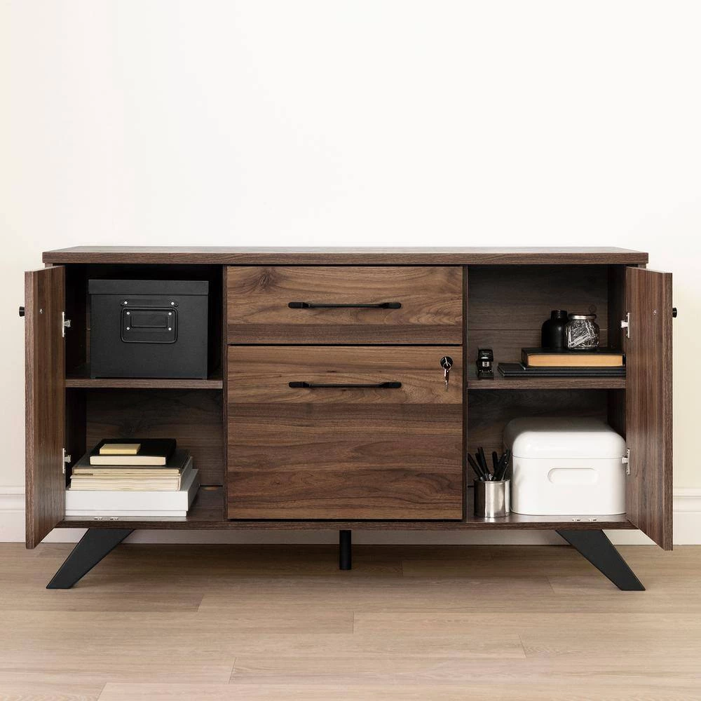 Helsy Natural Walnut Accent Cabinet Credenza with 2-Drawers by South Shore 9 Helsy Natural Walnut Accent Cabinet Credenza with 2-Drawers by South Shore - Image 9