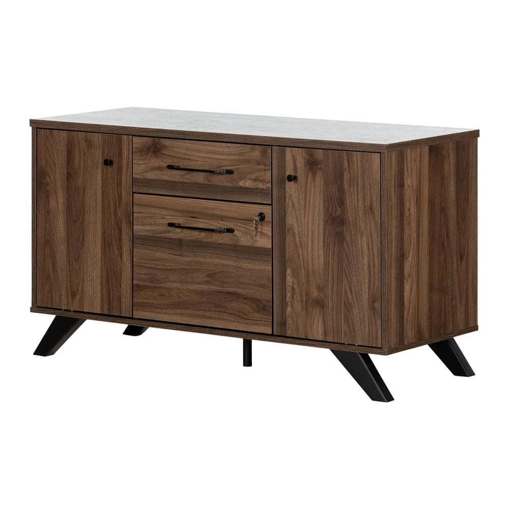 Helsy Natural Walnut Accent Cabinet Credenza with 2-Drawers by South Shore 1 Helsy Natural Walnut Accent Cabinet Credenza with 2-Drawers by South Shore