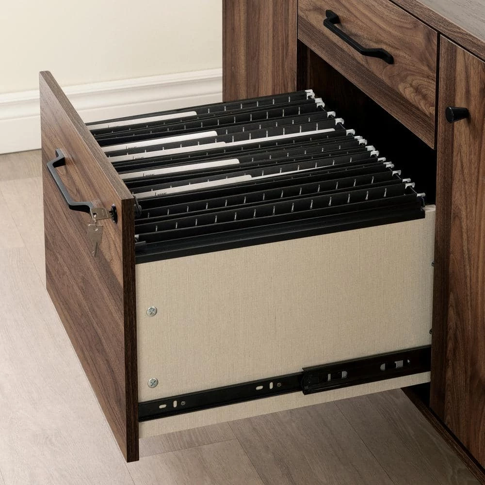 Helsy Natural Walnut Accent Cabinet Credenza with 2-Drawers by South Shore 6 Helsy Natural Walnut Accent Cabinet Credenza with 2-Drawers by South Shore - Image 6