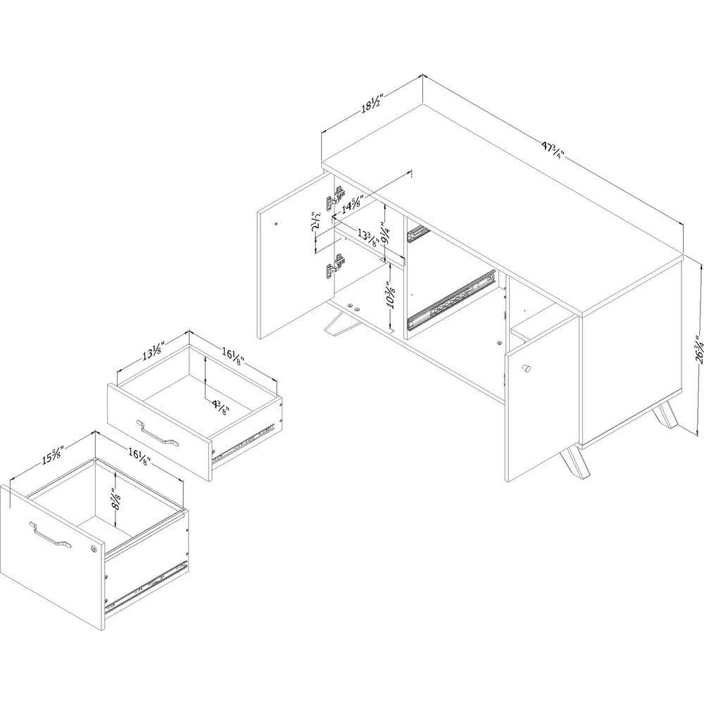 Helsy Natural Walnut Accent Cabinet Credenza with 2-Drawers by South Shore 7 Helsy Natural Walnut Accent Cabinet Credenza with 2-Drawers by South Shore - Image 7