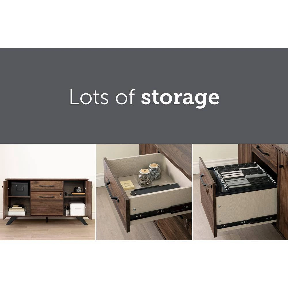 Helsy Natural Walnut Accent Cabinet Credenza with 2-Drawers by South Shore 4 Helsy Natural Walnut Accent Cabinet Credenza with 2-Drawers by South Shore - Image 4