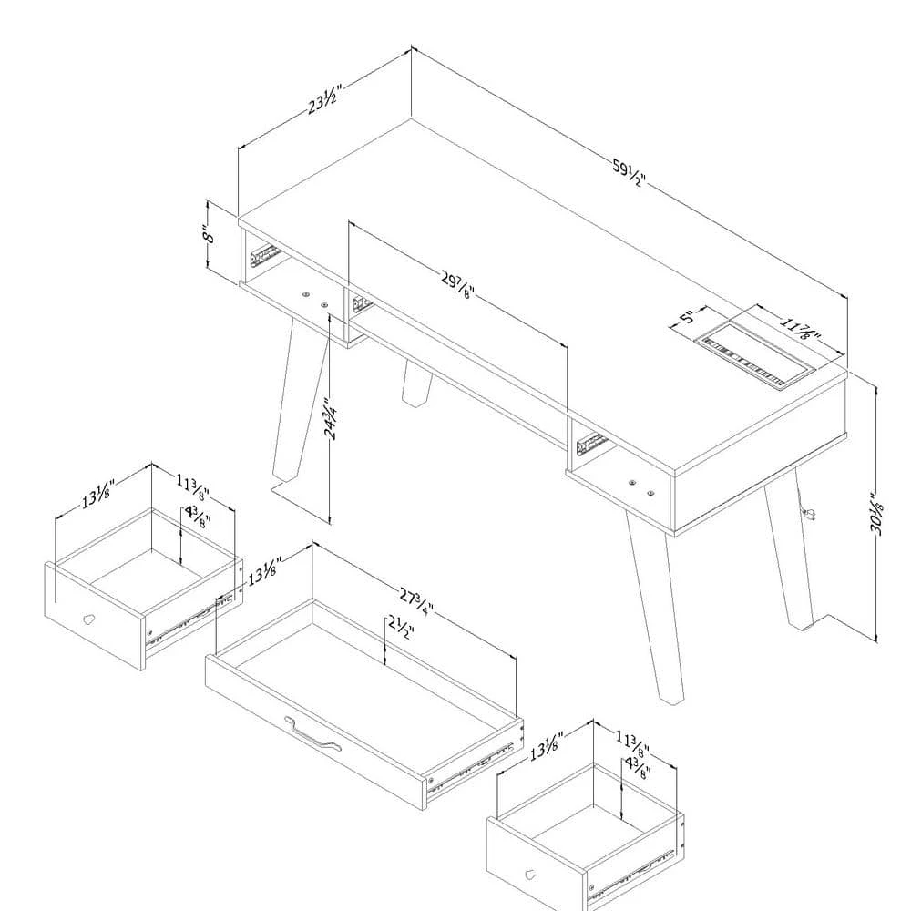 Helsy 30.25 in. x 59.5 in. x 23.5 in. Natural Walnut 3-Drawer Computer Desk by South Shore 7 Helsy 30.25 in. x 59.5 in. x 23.5 in. Natural Walnut 3-Drawer Computer Desk by South Shore - Image 7