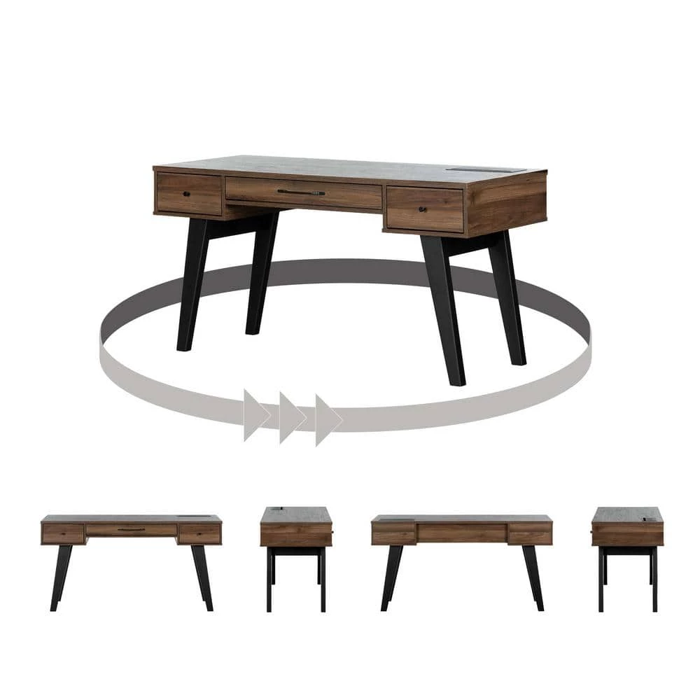 Helsy 30.25 in. x 59.5 in. x 23.5 in. Natural Walnut 3-Drawer Computer Desk by South Shore 4 Helsy 30.25 in. x 59.5 in. x 23.5 in. Natural Walnut 3-Drawer Computer Desk by South Shore - Image 4