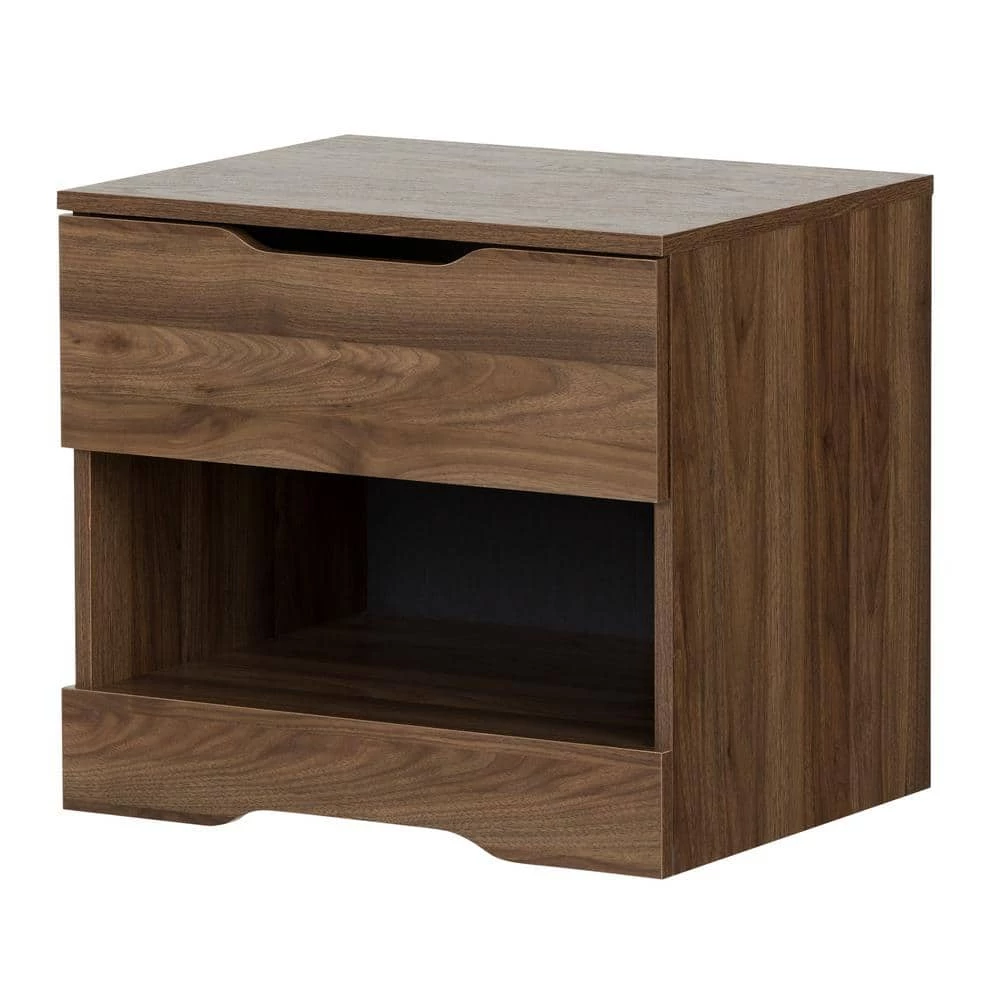 Holland 1-Drawer Natural Walnut Nightstand by South Shore 1 Holland 1-Drawer Natural Walnut Nightstand by South Shore