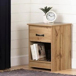 Tassio 1-Drawer Nordik Oak Nightstand 25 in X 17.75 in X 17 in by South Shore -South Shore Shop nordik oak south shore nightstands 13124 44 1000