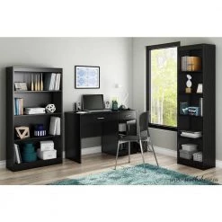 43.75 in. Pure Black Rectangular 2 -Drawer Computer Desk with Adjustable Shelves by South Shore -South Shore Shop pure black south shore computer desks 7270070 31 1000
