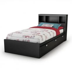 Spark Twin Mates Bed Frame and Bookcase Headboard in Pure Black by South Shore