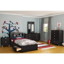 Spark Twin Mates Bed Frame and Bookcase Headboard in Pure Black by South Shore -South Shore Shop pure black south shore kids beds 10049 c3 1000