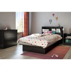Libra Twin-Size Platform Bed in Pure Black by South Shore -South Shore Shop pure black south shore kids beds 3070235 1f 1000