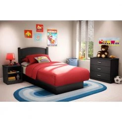Libra Twin-Size Platform Bed in Pure Black by South Shore -South Shore Shop pure black south shore kids beds 3070235 31 1000