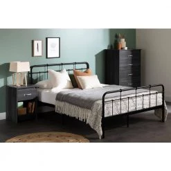 Tassio Pure Black Full Size Bed 55.75 in. W with Headboard by South Shore -South Shore Shop pure black south shore platform beds 14116 31 1000