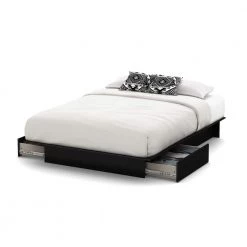 Step One Pure Black Queen Platform Bed with Storage by South Shore