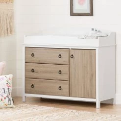 Catimini 3-Drawer Pure White and Rustic Oak Changing Table by South Shore -South Shore Shop pure white and rustic oak south shore changing tables 10624 c3 1000