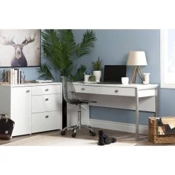 47.5 in. Pure White/Gray Rectangular 2 -Drawer Writing Desk with Storage by South Shore -South Shore Shop pure white gray south shore writing desks 10536 76 1000