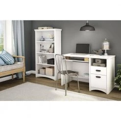 58.13 in. Pure White Faux Wood 4-shelf Standard Bookcase with Adjustable Shelves by South Shore