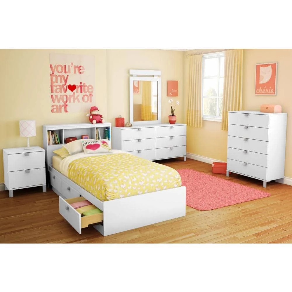 Spark Twin-Size Bookcase Headboard in Pure White by South Shore 5 Spark Twin-Size Bookcase Headboard in Pure White by South Shore - Image 5