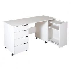 58.12 in. Pure White Rectangular 4 -Drawer Writing Desk with Casters by South Shore