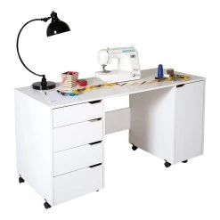58.12 in. Pure White Rectangular 4 -Drawer Writing Desk with Casters by South Shore -South Shore Shop pure white south shore writing desks 7550728 c3 1000