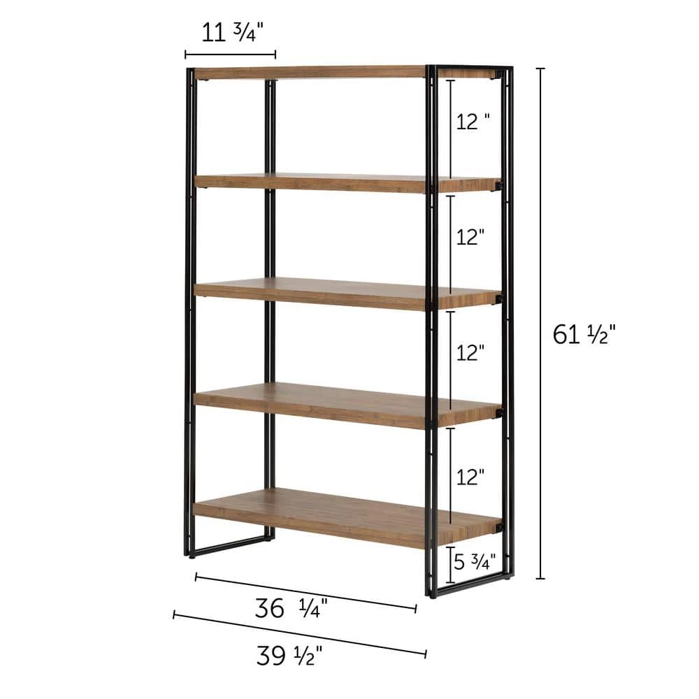 61.5 in. Rustic Bamboo Metal 5-shelf Accent Bookcase with Open Back by South Shore 3 61.5 in. Rustic Bamboo Metal 5-shelf Accent Bookcase with Open Back by South Shore - Image 3