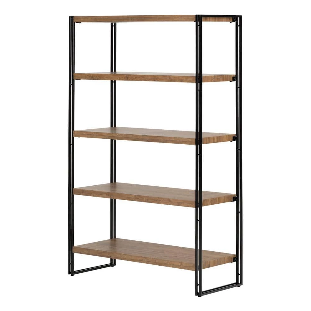 61.5 in. Rustic Bamboo Metal 5-shelf Accent Bookcase with Open Back by South Shore 1 61.5 in. Rustic Bamboo Metal 5-shelf Accent Bookcase with Open Back by South Shore
