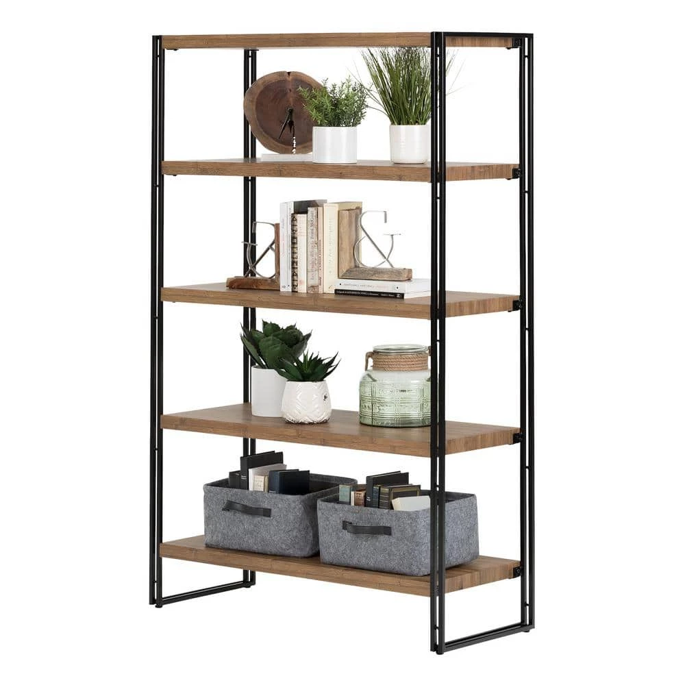 61.5 in. Rustic Bamboo Metal 5-shelf Accent Bookcase with Open Back by South Shore 6 61.5 in. Rustic Bamboo Metal 5-shelf Accent Bookcase with Open Back by South Shore - Image 6