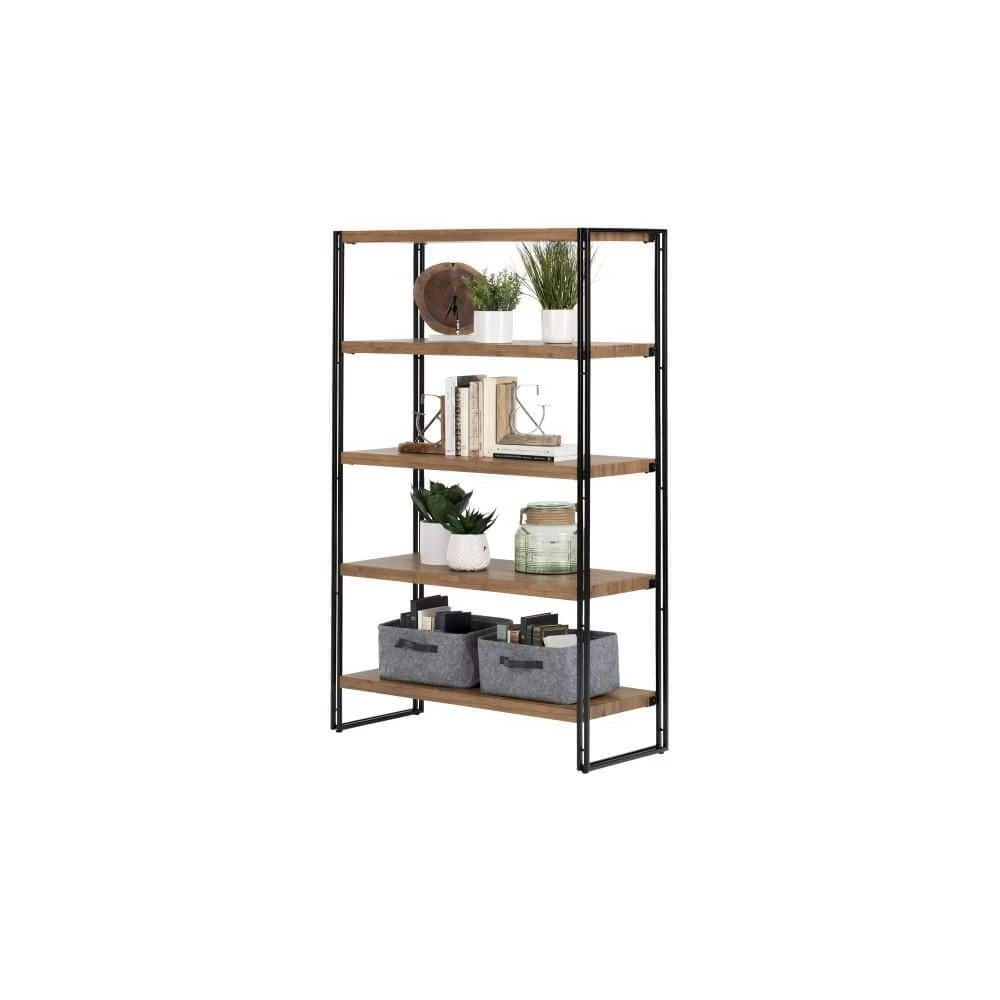 61.5 in. Rustic Bamboo Metal 5-shelf Accent Bookcase with Open Back by South Shore 7 61.5 in. Rustic Bamboo Metal 5-shelf Accent Bookcase with Open Back by South Shore - Image 7