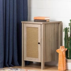 Balka 1-Door Rustic Oak and Faux Printed Rattan Nightstand 27.75 in X 17 in X 17.75 in by South Shore -South Shore Shop rustic oak and faux printed rattan south shore nightstands 12922 1f 1000