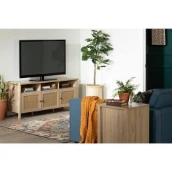 Balka 59 in. Rustic Oak and Faux Printed Rattan Particle Board TV Stand Fits TVs Up to 65 in. with Storage Doors by South Shore -South Shore Shop rustic oak and faux printed rattan south shore tv stands 12921 31 1000