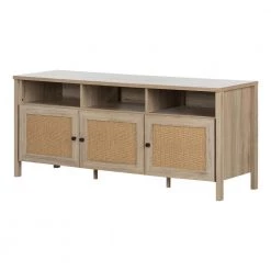 Balka 59 in. Rustic Oak and Faux Printed Rattan Particle Board TV Stand Fits TVs Up to 65 in. with Storage Doors by South Shore